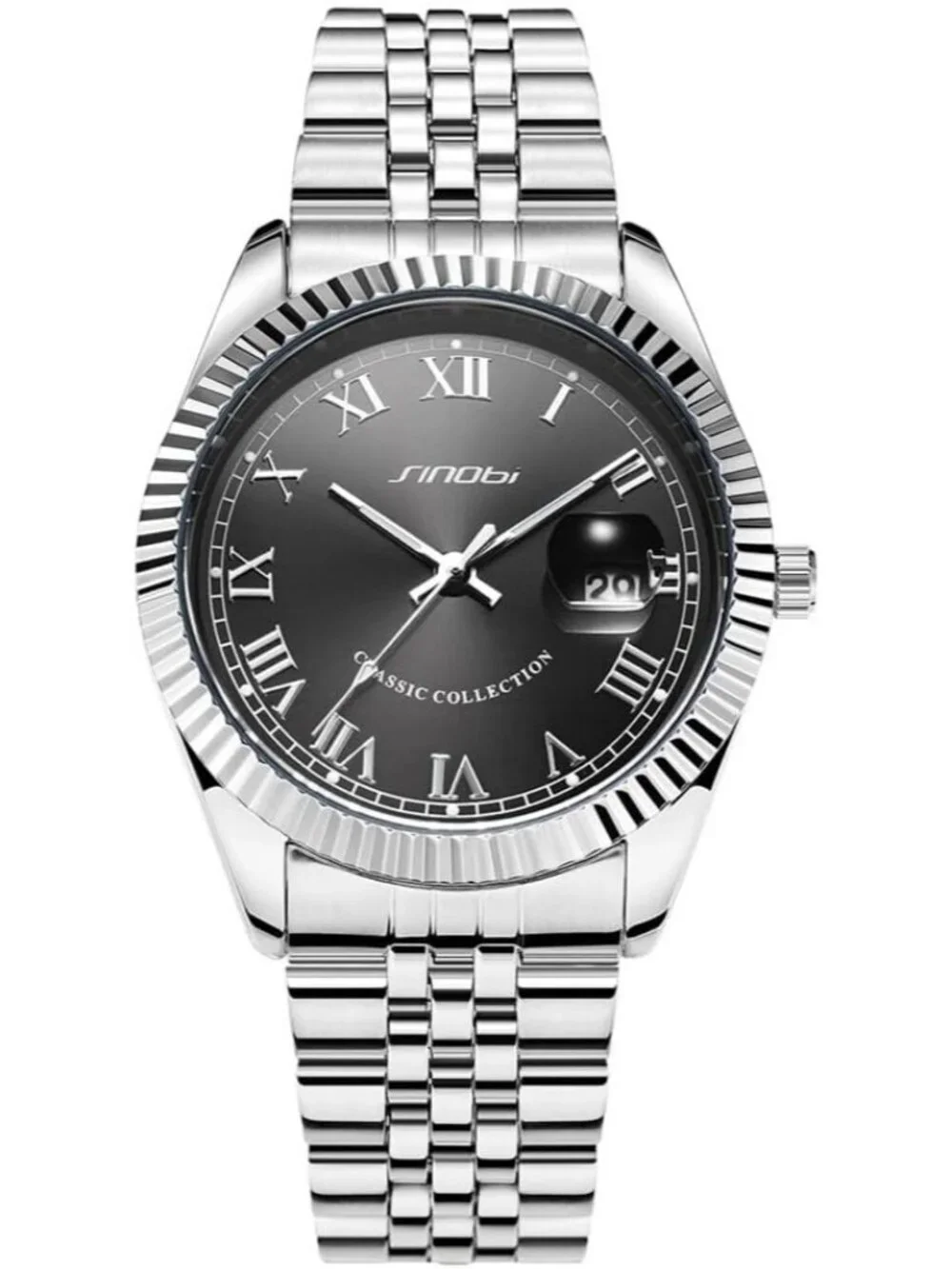 Men Silver-Grey Luminous Hand Calendar Date Quartz Stainless Steel Classic Watch